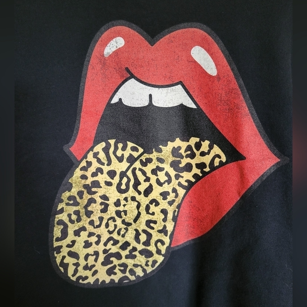 Rolling Stones Leopard Print Tongue Black Sweatshirt Size M - Picture 3 of 6